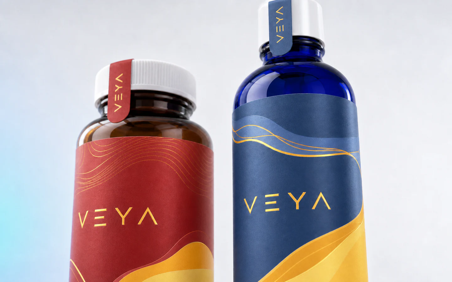 Macro view of bottle label materials, curved adhesion, and neck seals