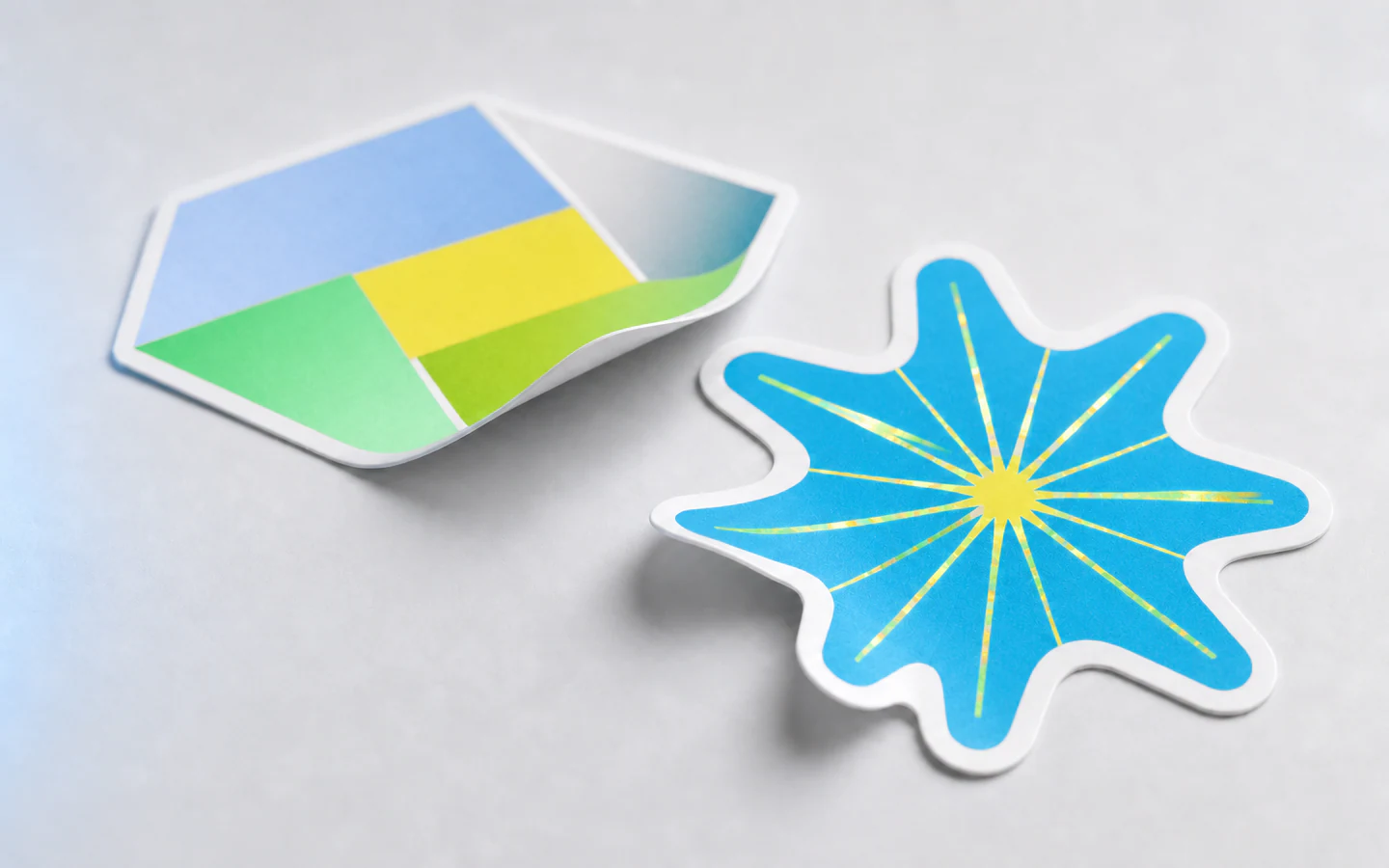 Macro view of holographic die-cut sticker finishes and contour edges