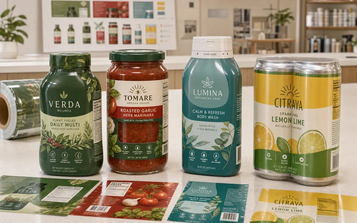 Shrink sleeve packaging formats for supplements, food, personal care, and beverage multi-packs