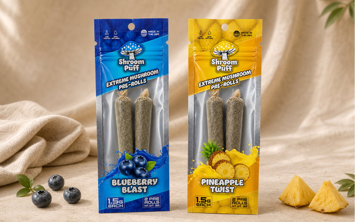 Three side seal pouch packaging scene with soft studio shadows